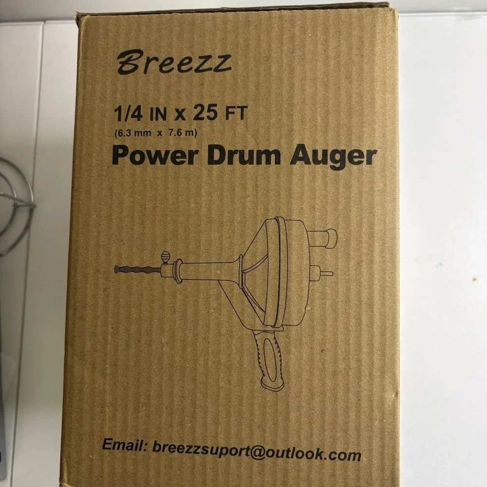 Breezz Power Drum Auger 1/4 x 25 Ft‎ Tool to Unclog Drains in Sink Tubs Showers